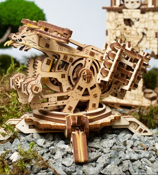 Ugears mechanical model kit Archballista Tower and wooden 3D puzzle. Catapulta and Ballista and medieval fortress. Original gift for boys and girls and smart hobby for grown-ups. 