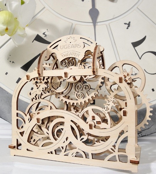 Ugears mechanical model kit Theater and wooden 3D puzzle. Kinetic picture with moving gears and fairy characters. Original gift for boys and girls and smart hobby for grown-ups.