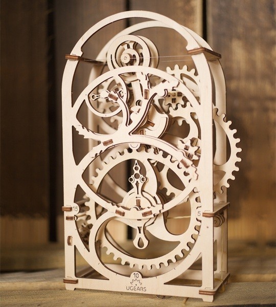 Ugears mechanical model kit Timer Chronometer for 20 minutes and wooden 3D puzzle. Self-propelled clock construction kit with pendulum mechanism. Original gift for boys and girls and smart hobby for grown-ups.
